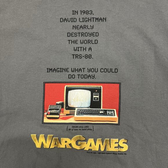 Vintage WarGames Movie Shirt Mens XL Gray 1998 Video Game Release Promo - RARE - Picture 3 of 9